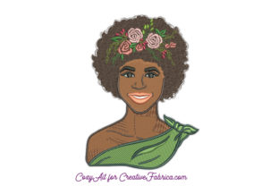African American Woman with Flowers Embroidery
