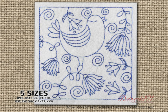 Bird with Lotus Flowers: A Premium Embroidery Design