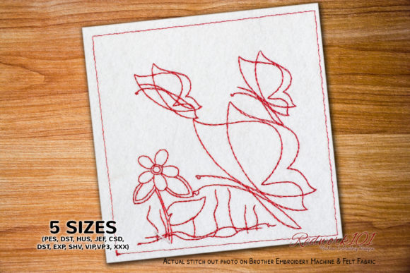 Butterfly Flying on Flower Redwork Review