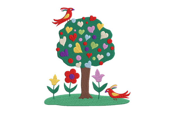 Charming Designed by Kids Tree Flowers and Birds