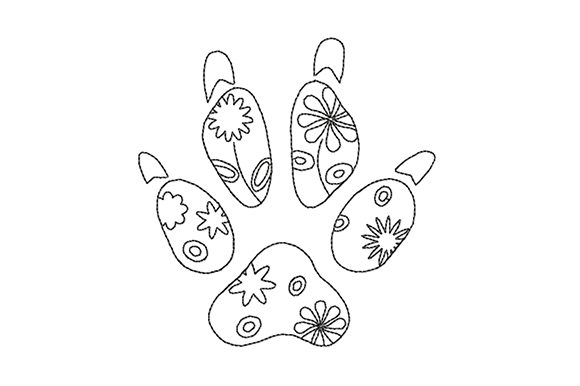 Charming Dog Paw Prints with Flowers Embroidery