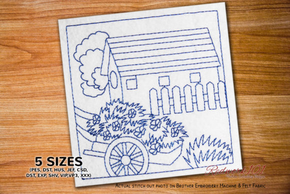 Charming Wooden Cart with Flower Redwork