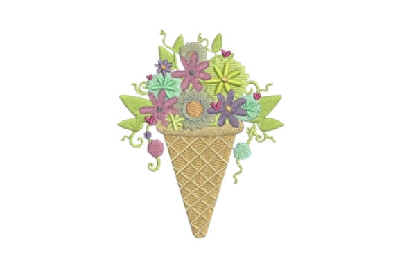 Cute Ice Cream Cone with Flowers for Summer