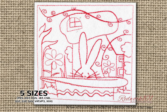 Easter Bunny with Hat Redwork: A Charming Embroidery Design