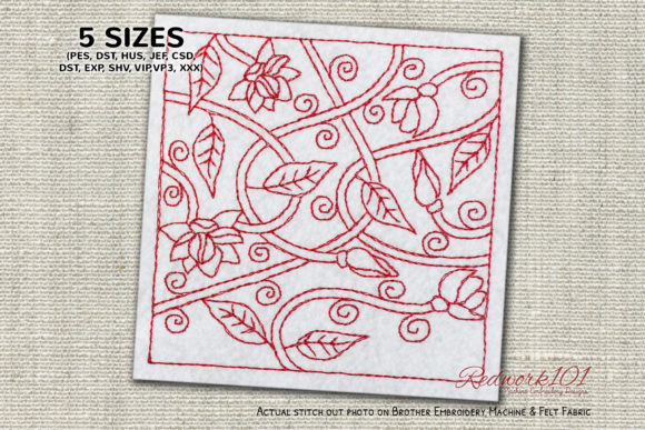 Flower with Branch Bluework: A Charming Embroidery Design