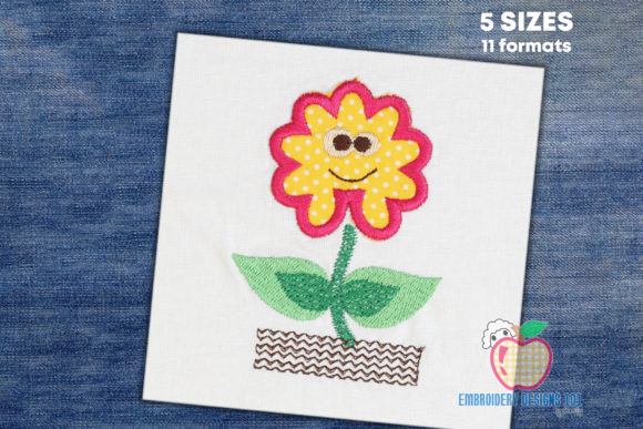 Happy Cartoon Flower: A Cheerful Embroidery Design