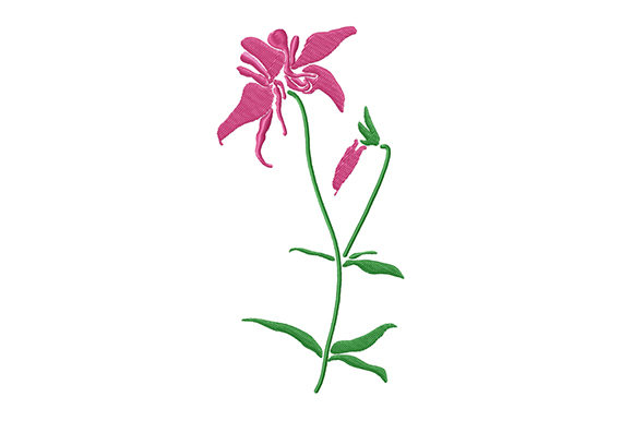 Pink Columbine Flower: A Charming Embroidery Design