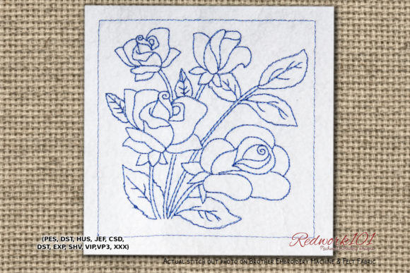 Seasonal Charm: Beautiful Roses with Leaves Redwork