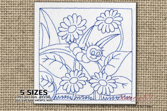 Worm on the Leaves Redwork: A Charming Embroidery Design